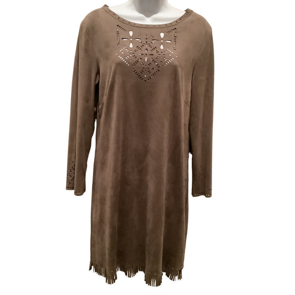 Max Studio Dresses & Skirts - MAX STUDIO FAUX SUEDE LASER CUT FRINGE DRESS M NWOT